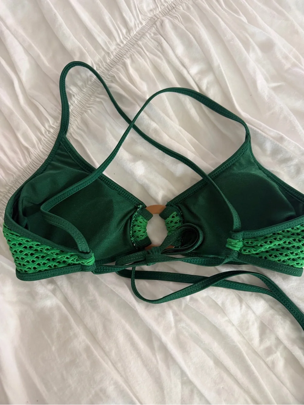Samiol Green Crochet Mesh Ring Bikini Set Medium Coverage Bottom Size S
